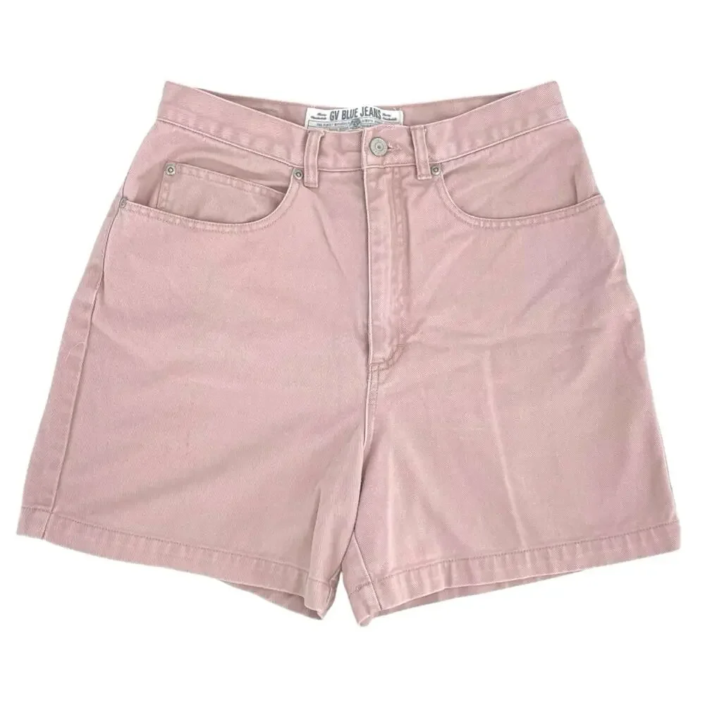 Vintage 90s Powder Pink Pastel High Rise Denim Shorts Retro Mom Jeans Size 12